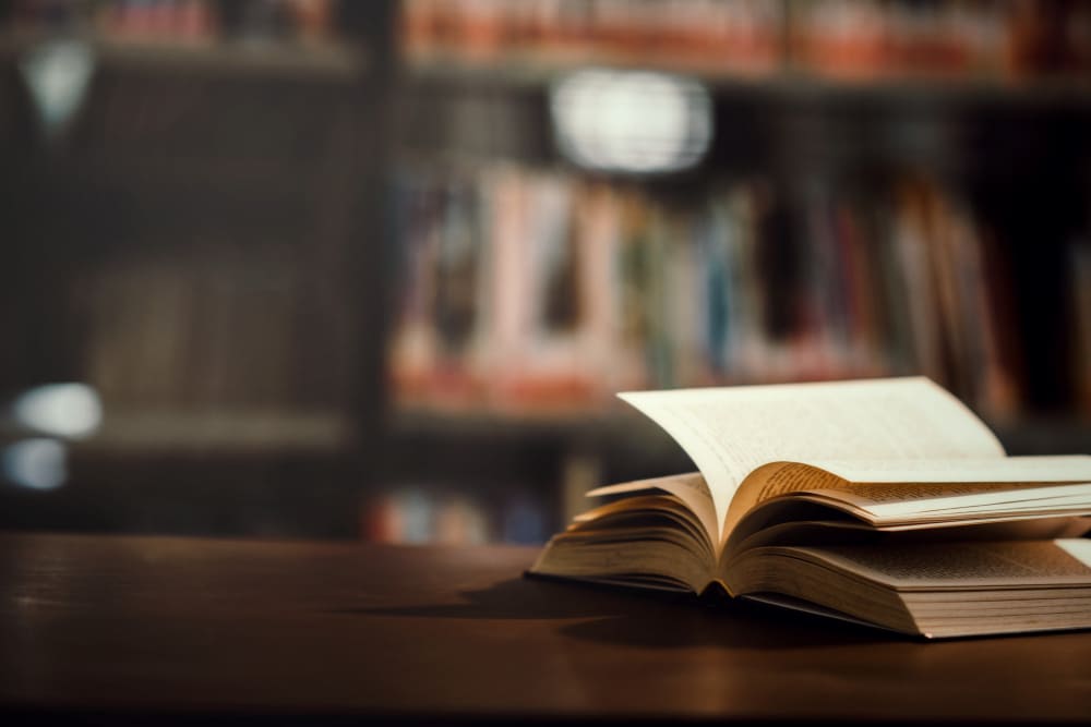 book library with open textbook